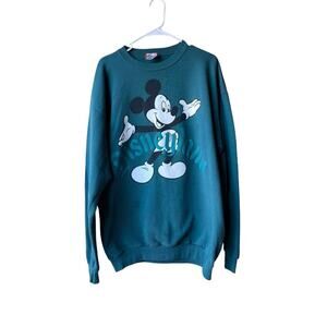Vintage 90s Disneyland Mickey Mouse‎ Crewneck Sweater - Teal - Large Print - OS